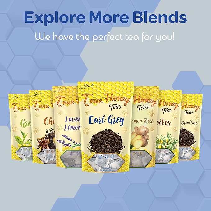 True Honey Decaf Earl Grey Tea Bags - Honey Crystals Blended in Every Sachet - Natural Organic Herbal Caffeine Free Tea Bag 24 Count