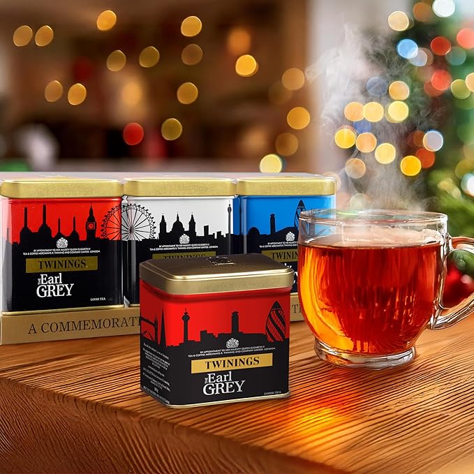 Twinings London Skyline Red White &amp Blue Commemorative Collection of Loose Leaf Teas Limited Edition Gift Set 100g Tins (Pack of 3) Original English Breakfast The Earl Grey &amp Lady Grey