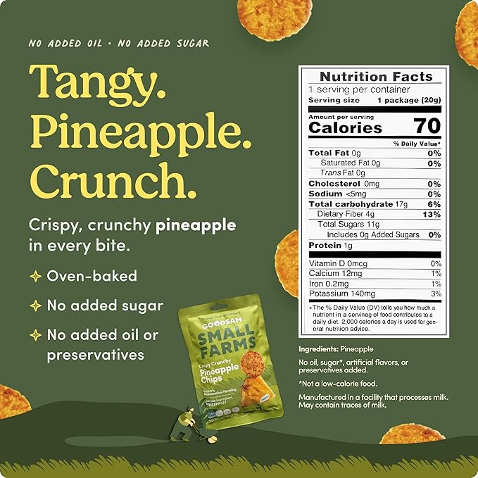 GoodSAM Small Farms Baked Pineapple Chips Pack of 8 Simple Ingredient Fruit Chips