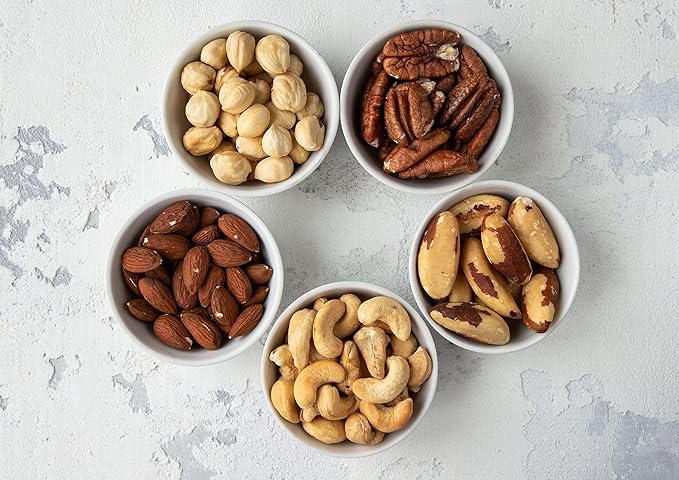 Food to Live Organic Deluxe Nuts Mix 8 Ounces A Blend of Dry Roasted Pecans Cashews Filberts Almonds and Brazil Nuts with Himalayan Salt. Non-GMO Oven Roasted and Lightly Salted. Kosher Bulk