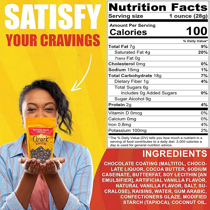 OZARK NUT ROASTERS No Sugar Added Chocolate Raisins Gourmet Creamy Milk Chocolate Covered Raisin Snacks 14 oz Pack of 2