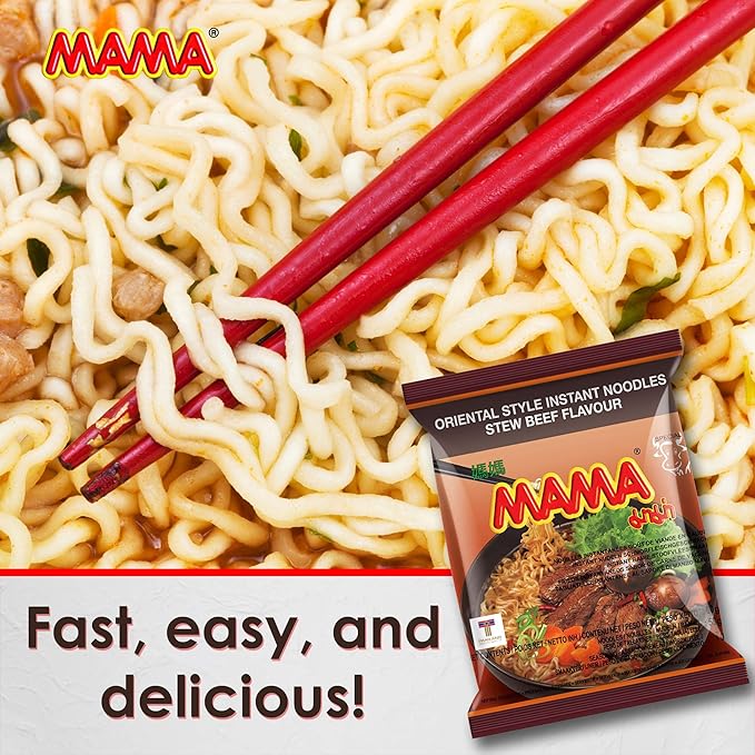 MAMA Noodles Beef Stew Instant Spicy Noodles w/Delicious Thai Flavors Hot &amp Spicy Noodles No Trans Fat w/Fewer Calories Than Deep Fried Noodles 30 Pack