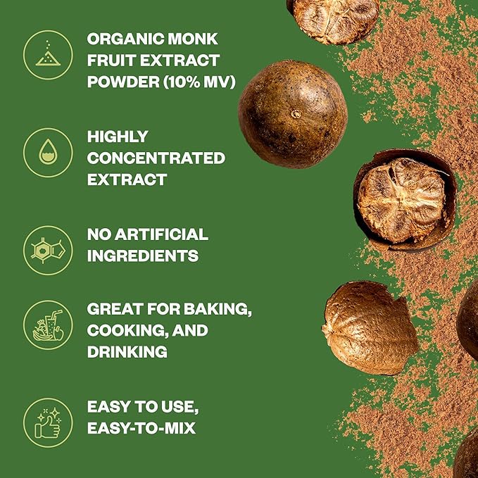 Organic Monk Fruit Extract Powder 125g (4.41oz) No Fillers Pure USDA Organic Monk Fruit Extract Sweetener with No Aftertaste Zero Calorie &amp Zero Carbs Keto &amp Paleo Friendly 403 Servings