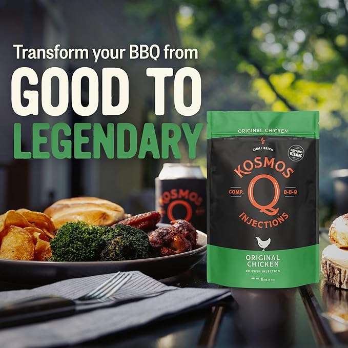 Kosmos Q Original BBQ Chicken Injection BBQ Marinade Seasoning for Whole Chicken Smoked Wings &amp Roasted Meats Award-Winning Competition Blend Moisture-Retaining Formula 16 Oz Jar