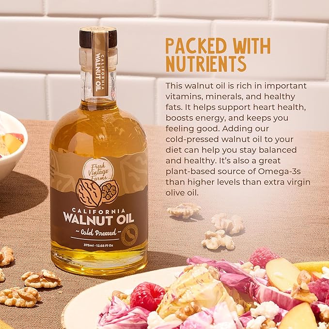 Fresh Vintage Farms Nut Bundle 100% Undiluted Cold Pressed Almond &amp Walnut Cooking Oils | Wholesome &amp Nutritious Healthy Cooking Oils for Cooking Baking Dipping &amp Salads | 12.68 Fl oz