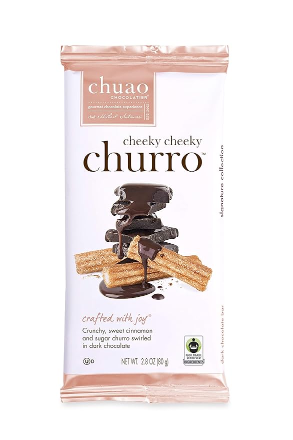Chuao Chocolatier Cheeky Cheeky Churro Dark Chocolate Gourmet Bars | For Gift Baskets Birthday Thank You Care Package | 12 Pack 2.8 oz Each