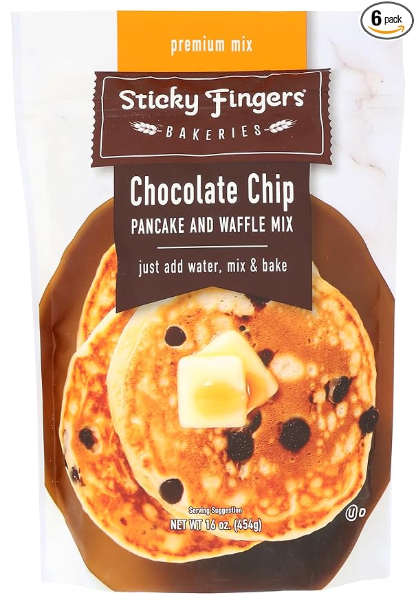 Sticky Fingers Bakeries Pancake &amp Waffle Mix Chocolate Chip Kosher 16 Ounce (Pack of 6)