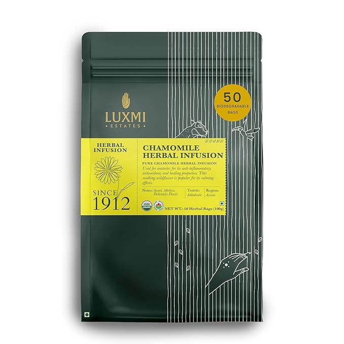 Luxmi Estates Chamomile Herbal Tea 50 Tea Bags Herbal Tea Caffeine-Free Single Ingredient Pure Chamomile 50 Cups