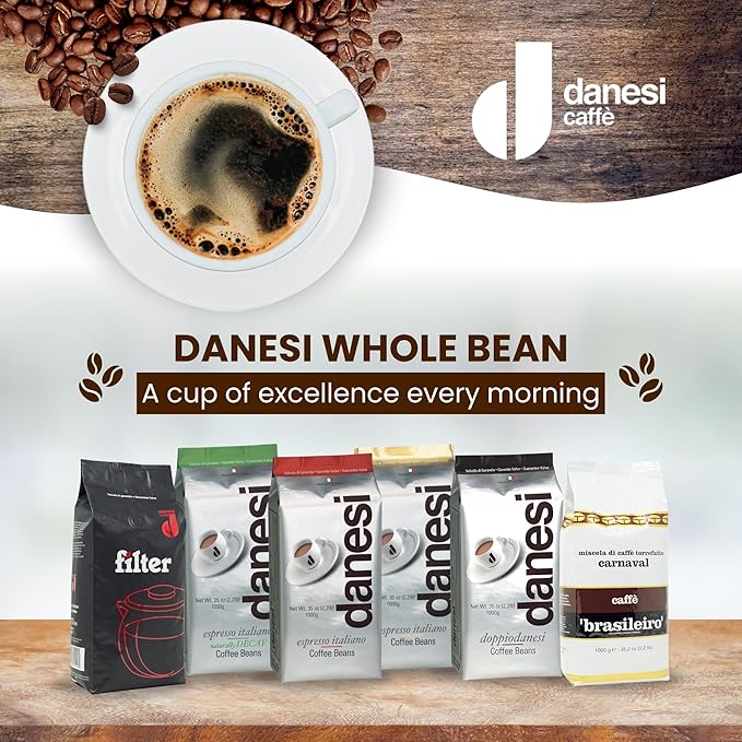 Danesi Caffe Italian Whole Coffee Beans - Espresso Coffee Beans and Medium Roast Whole Bean - Perfect for Espresso Machines French Press and Home Brewing - Filter (2.2 lb)