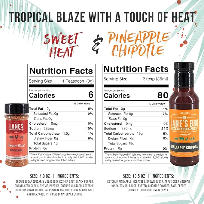 Lane's Pineapple Chipotle BBQ Sauce Bundle with Sweet Heat Rub &amp Seasoning Tropically Inspired Championship Barbecue Sauce for Chicken Made in USA