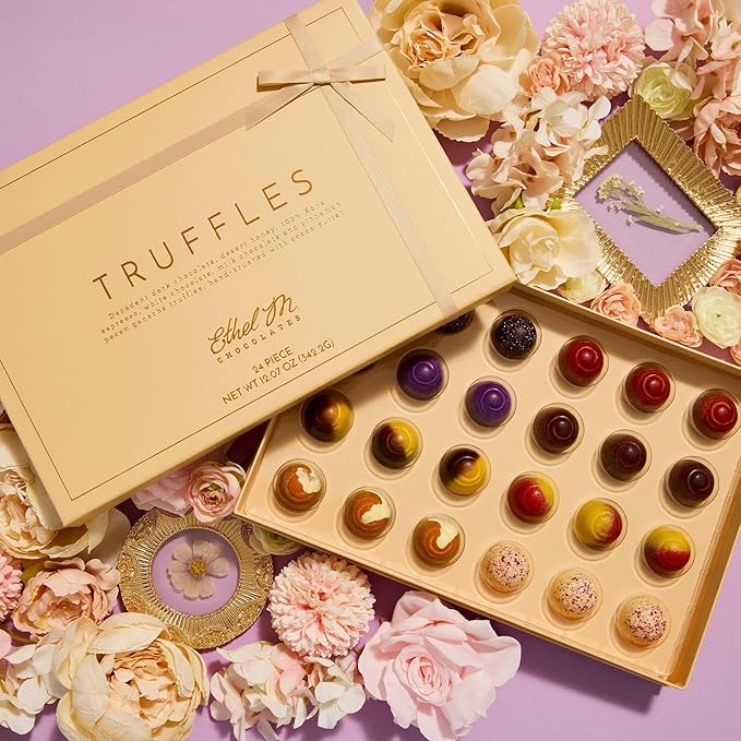 Ethel M Chocolates Premium Truffles Collection Chocolate Gift Box Milk Dark &amp White Chocolate Candy Assortment 12 Pieces of Creamy Smooth and Rich Chocolate Gems