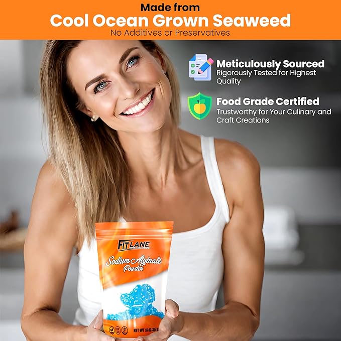 Sodium Alginate Powder 16 oz Food Grade Bulk Ingredient for Thickening Non-GMO and Vegan 1lb Bag