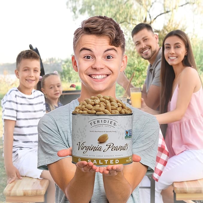 FERIDIES Extra Large Gourmet Virginia Salted Peanuts Cooked in Pure Peanut Oil No Preservatives Non-Gmo Kosher Certified - 36 Oz Tin