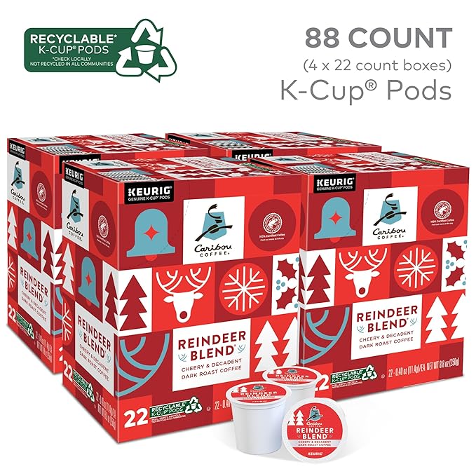Caribou Coffee Reindeer Blend Single-Serve Keurig K-Cup Pods Dark Roast Coffee Pods 88 Count