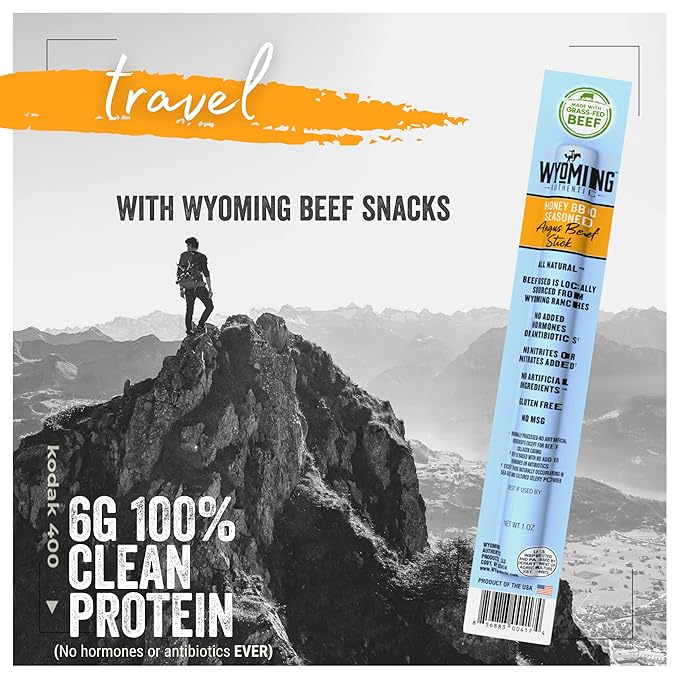 Wyoming All-Natural Grass-Fed Beef Sticks Bulk-Nitrate Free Jerky Meat Stick-No Artificial Ingredients-Clean Tasty Meat Snacks-Angus Beef Sticks Individually Wrapped-16pk