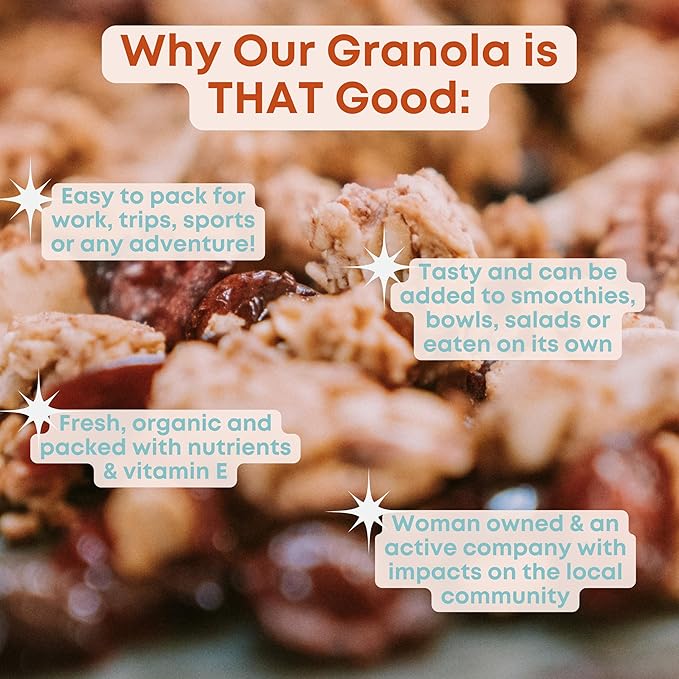 Cranberry Pecan Almond Granola Clusters - 6 Pack of 4 oz Bags - Gluten Free Oats High Protein Low Sugar Vegan Dairy Free Soy Free Vitamin E Prebiotic For Optimum Gut Health Nutrient-Rich Sna