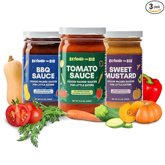 Beyond the Bib All Natural Toddler Sauces for Picky Eaters - Hidden Vegetables No Added Sugar Quick &amp Healthy Mealtime Solution - For 24+ Months (Tomato BBQ Sweet Mustard)
