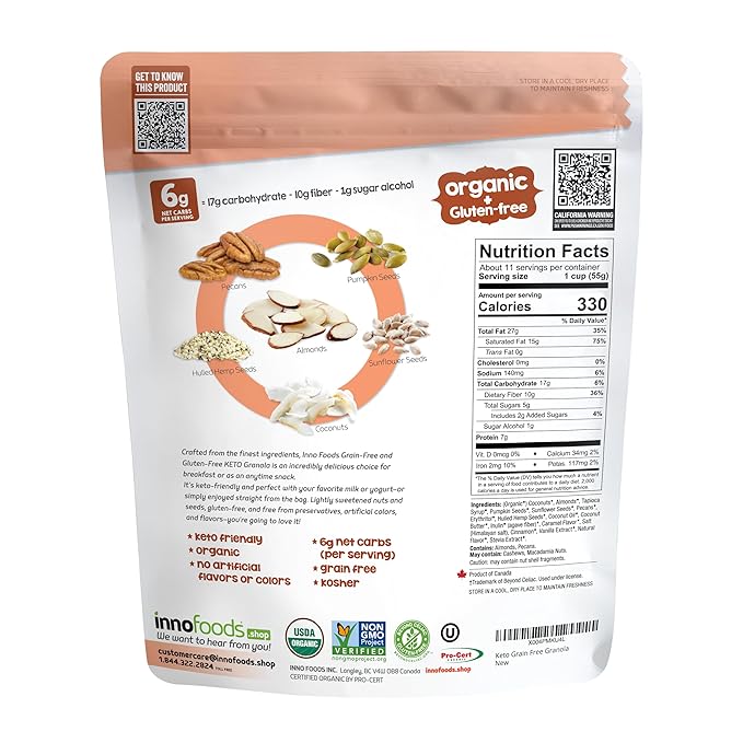InnoFoods Grain Free Granola Keto &amp Low Carb 21 oz