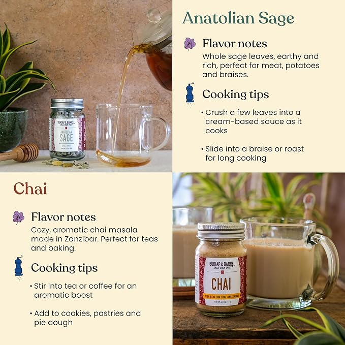 Burlap &amp Barrel Cooking &amp Baking 6-Pack Gift Set – As Seen on Shark Tank! Gourmet Spices for Home Chefs – Includes Cinnamon Rosemary &amp More – 6 Full-Size Jars