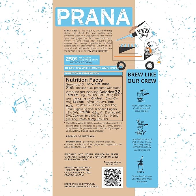 Prana Chai Peppermint Tea Loose Leaf Blend- No Sugars No Syrups No Concentrates No Preservatives - Premium Herbal Tea Blend for Hot &amp Iced Brewing - 250g
