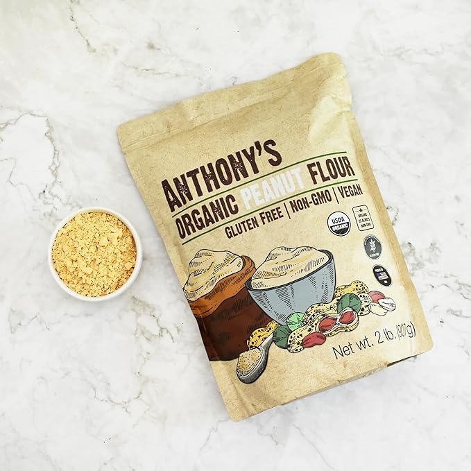 Anthony's Organic Peanut Flour Defatted 2 lb Light Roast 12% Fat Verified Gluten Free