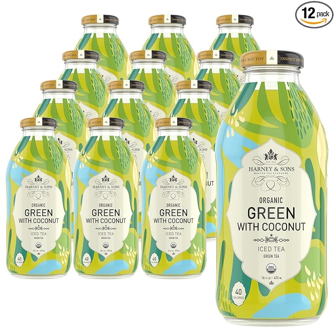 Harney &amp Sons Organic Green with Coconut Iced Tea 16 oz Glass Bottles (Pack of 12)