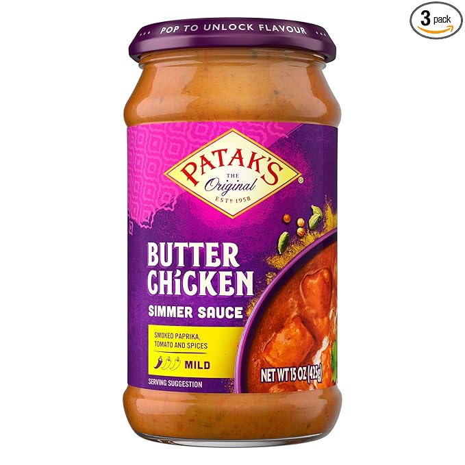 Patak’s Butter Chicken Simmer Sauce - Mild &amp Creamy Curry Sauce with Tomatoes &amp Spices - Gluten-Free &amp Vegetarian Authentic Indian Sauce - Perfect for Quick &amp Easy Curry Dishes - 15oz