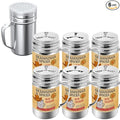 [6-pcs] 14 oz Seasonings Spice Shakers with Adjustable Fan-Style Lids and Handles + [1-pc] 14 oz Stainless Steel Salt Pepper Dredge Shaker with Plastic Cap and Handle Bundle