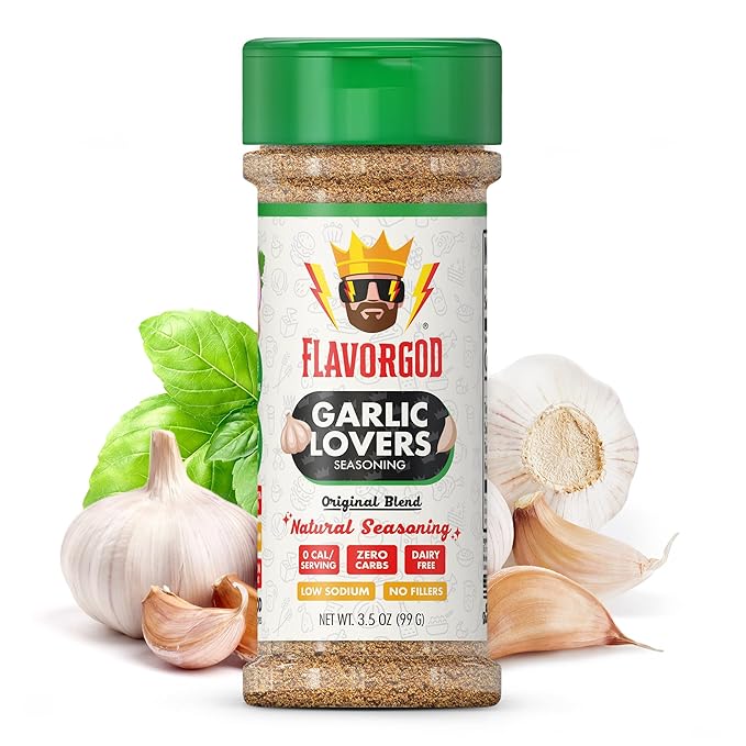 Garlic Lovers Seasoning Mix by Flavor God - Premium All Natural &amp Healthy Spice Blend for Grilling Chicken Beef Seafood Vegetables Salad Tacos Pizza &amp Pasta - Kosher Gluten-Free Dairy