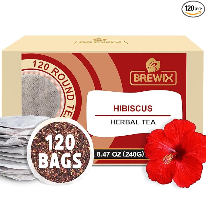 BREWIX Hibiscus Tea Bags (120 Round Tea Bags) | Caffeine-Free Made with Real - Hibiscus Flowers | Naturally Contains Antioxidants &amp can support Overall Health | Premium Quality Round Eco Conscio