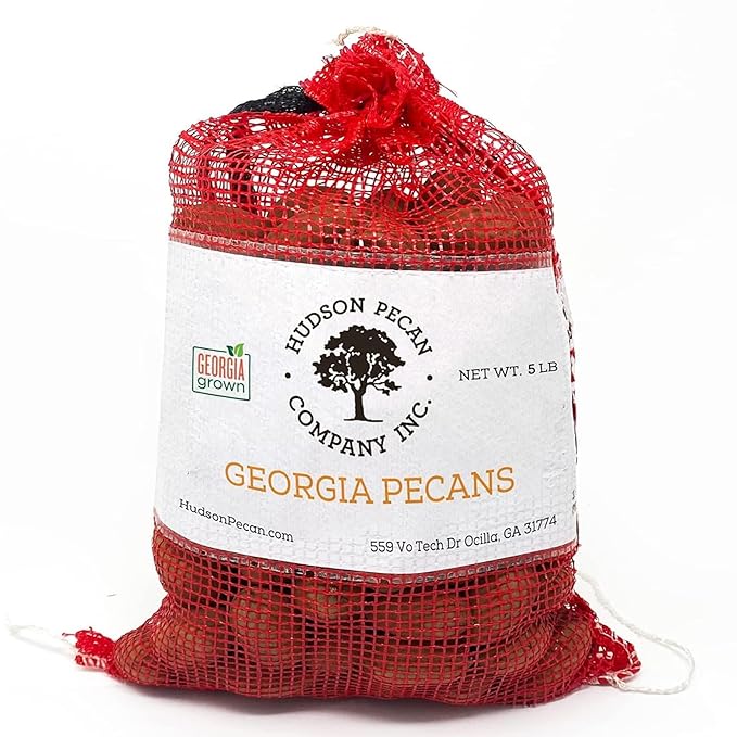 HUDSON PECAN: Georgia Grown Pecans Classic In-Shell. Family-Owned Premium Southern Unshelled Nuts. Slightly Sweet Flavor (Gluten-Free Kosher Keto Snack Salad Topping or Baking Ingredient) 5lb Ba
