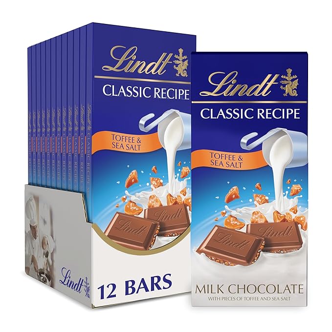 Lindt CLASSIC RECIPE Toffee and Sea Salt Milk Chocolate Candy Bar 4.4 oz. 12 Pack