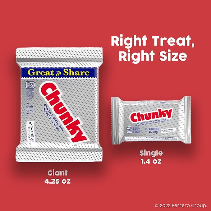 Chunky Giant Milk Chocolate Candy Bar 12 Count Bulk Individually Wrapped Ferrero Candy 4.2 oz