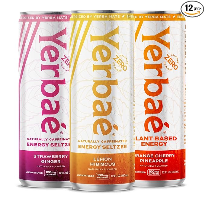 Yerbae Energy Seltzer - Variety Refresh Pack 0 Sugar 0 Calories 0 Carbs Energized by Yerba Mate Plant-Based Healthy Alternative to Coffee and Sugary Sodas 12oz cans (12 Pack)