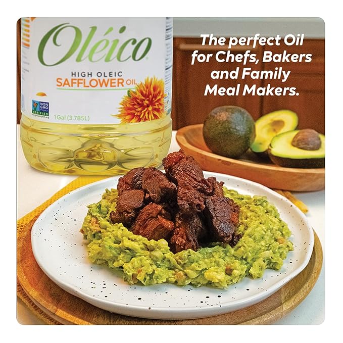 Oleico - High Oleic Non GMO Certified Kosher Verified Expeller Pressed High Heat Stable Safflower Oil Bottle of 128 fl oz