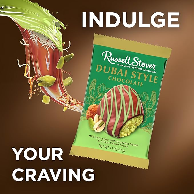 Russell Stover Dubai Style Pistachio &amp Kataifi In Milk Chocolate Candy Bar 1.1 Oz. (Pack of 18)