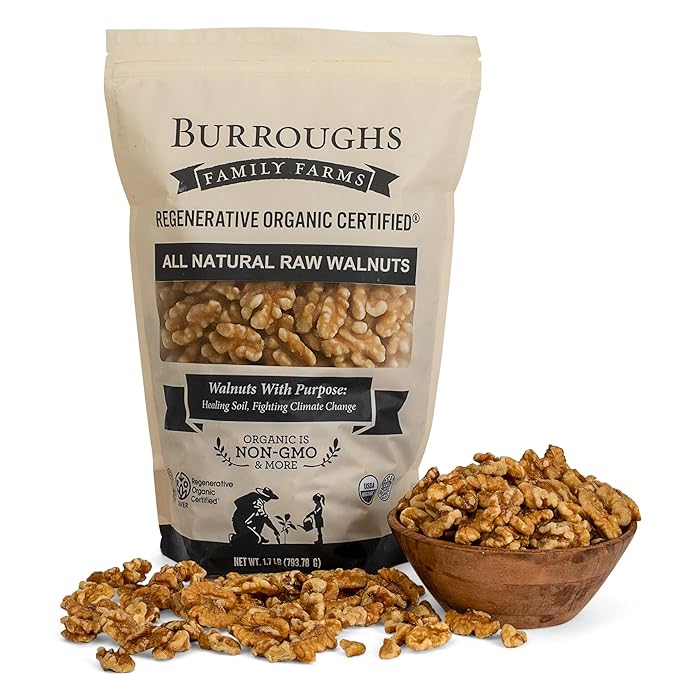 Organic Raw Walnuts Halves &amp Pieces 1.7lb – Unpasteurized Regeneratively Grown in California – Whole Fresh Unsalted – Plant-Based Omega-3s