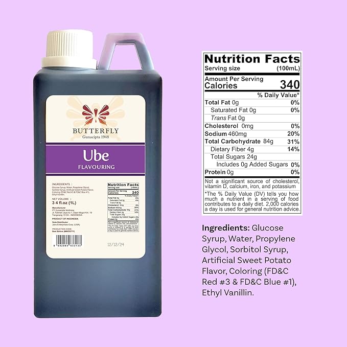 Ube Purple Yam Flavoring Extract Restaurant Size by Butterfly 1 Liter 34 Fl. Ounce
