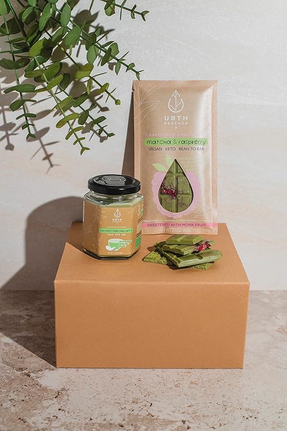 Urth Essence Sugar Free Vegan Chocolate Bars | Keto &amp Dairy Free | Healthy Vegan Gifts | Organic White Chocolate Matcha Raspberry