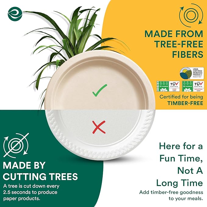ECO SOUL 6 Inch Compostable Disposable Paper Plates [750 Pack] Food Safe 100% Virgin Bagasse Pulp Heavy Duty Microwave Safe Small Round Dessert Appetizer Plate for Party Picnic &amp BBQ (Brown)