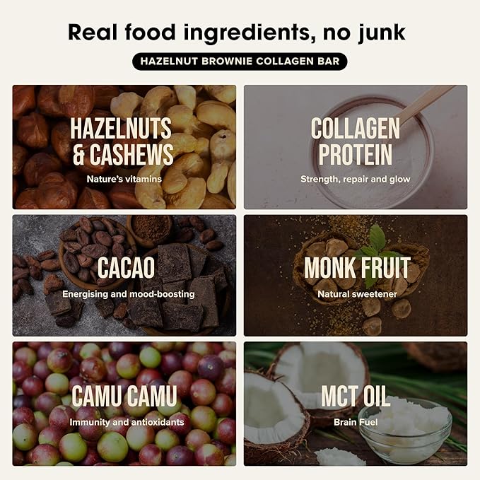 Chief Collagen Protein Bar Hazelnut Brownie 100% Natural Ingredients Keto &amp Paleo Friendly Snack Gluten Free &amp Low Sugar 12 Pack