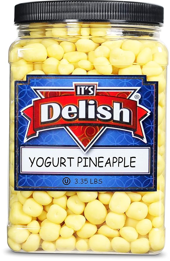 Yogurt Covered Pineapple Dices by It's Delish 3 LBS Jumbo Container | Kosher Dairy-Free Jumbo Yogurt Covered Fruit for Vegan Snacking | Dried Diced Pineapple Coated in Yogurt-Flavored Shell Snack Tre