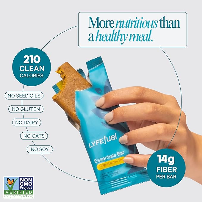 LyfeFuel Essential High Protein Bars | Meal Replacement Vegan 12g Plant-Based Low Carb Protein Bars for Intermittent Fasting - High Fiber MCT Oil 21 Organic Vitamins &amp No Sugar | 10 Servings |