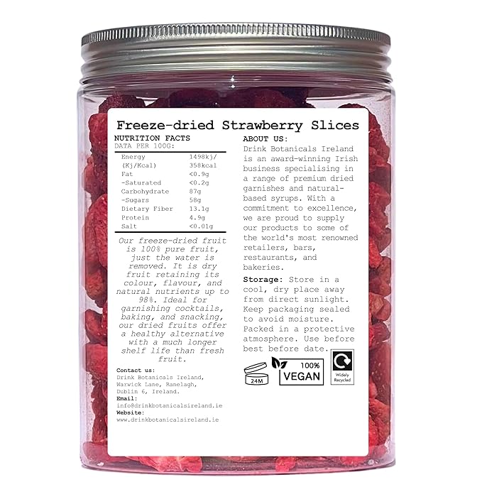 Freeze Dried Strawberries | Dried Strawberry Slices 200+Slices | 100% Natural | Gluten Free | For Garnishing Cocktails Cake Decoration Baking Fruit Sorbet Tea Cooking | 2.82 oz80 Grams PET Jar