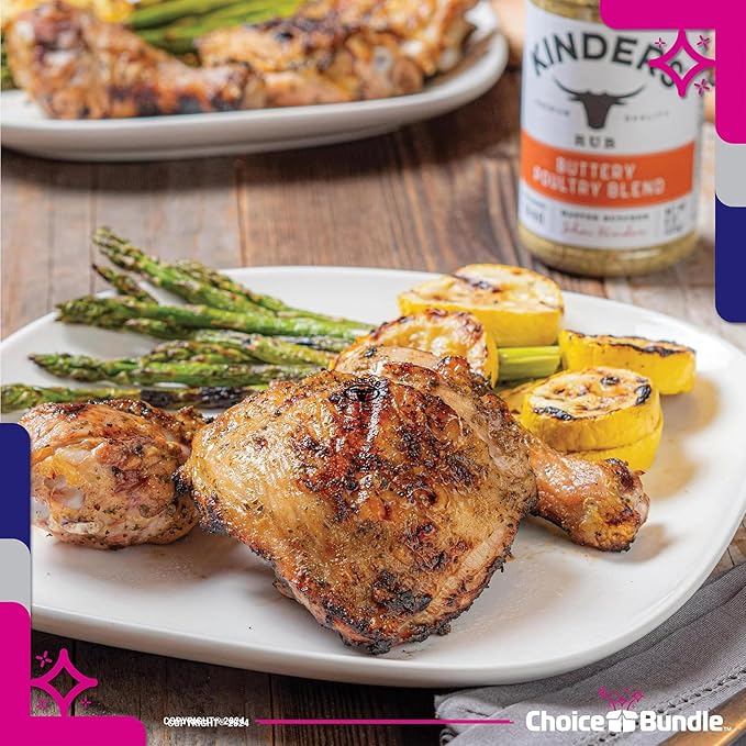 Kinders Buttery Garlic &amp Herb Buttery Poultry Buttery Steakhouse Lemon Butter Garlic Caramelized Onion Butter 5 pk Seasoning Rub Spice Set (27.3 oz) + BBQ Masters &amp Opener (7 Items)!