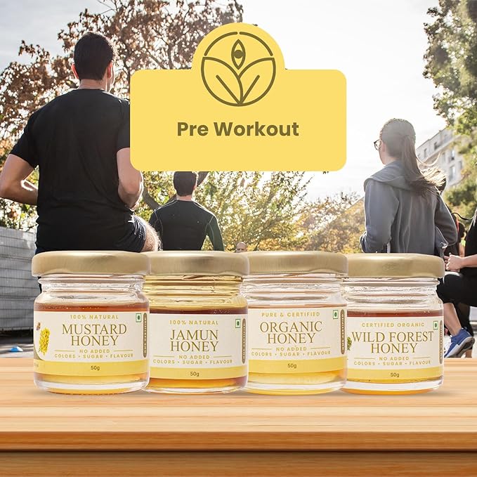 Shiva Organic Honey Tasters - Workout Booster Pack | 4 Flavors x 50g Each | Total 200g | Energize Your Fitness Journey with Pure and Natural Honey