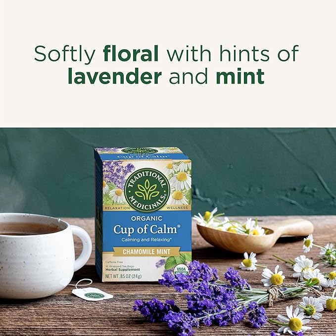 Traditional Medicinals Tea Organic Cup of Calm Calming &amp Relaxing with Chamomile Mint Kosher Non-GMO Caffeine-Free Compostable - 96 Tea Bags (6 Pack)