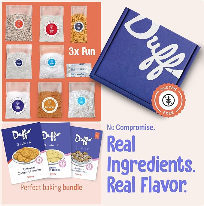 Baketivity x Duff Goldman Gluten Free Baking Kits Bundle Oatmeal Coconut Cookies Sugar Cookies &amp Blueberry Muffins – Family Baking Fun for Kids &amp Parents