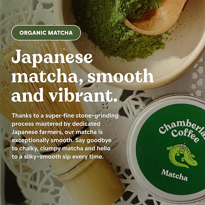Chamberlain Coffee Ceremonial Matcha Green Tea Powder - First Harvest - Japanese Green Tea + Original Grade Matcha - Hot or Iced - Organic Vegan &amp Gluten-Free Matcha Powder - (30g / 1.06 oz)