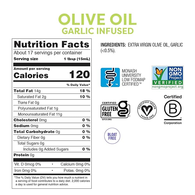 Fody Foods Garlic &amp Shallot Infused Extra Virgin Olive Oil 8.45 Oz (Pack of 2) Low FODMAP Certified Gut &amp IBS Friendly Cold-Pressed Vegan Non-GMO Gluten Free Made in Italy